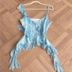 Light Blue Ruffled Asymmetric Camisole Top